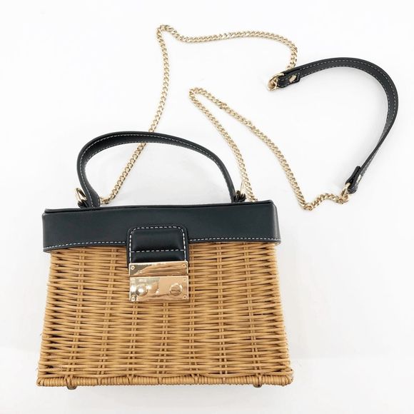 Zara Handbags - Zara Women's Brown Chain Woven Square Crossbody Bag Small